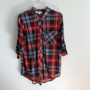 Sheer plaid bottom down shirt